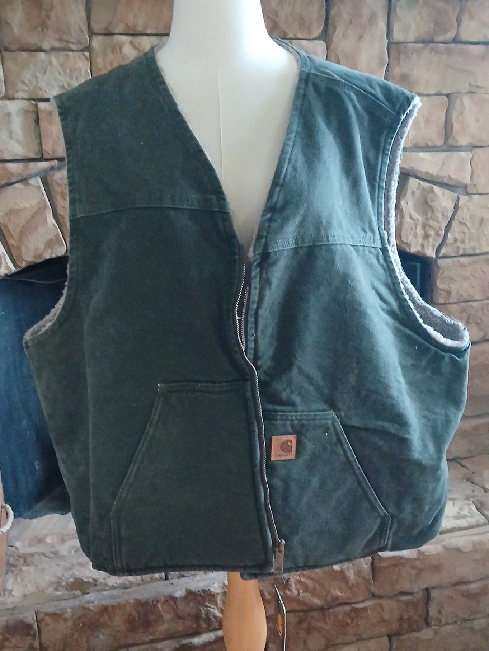Carhartt Men's Green Canvas Sherpa-Lined Vest